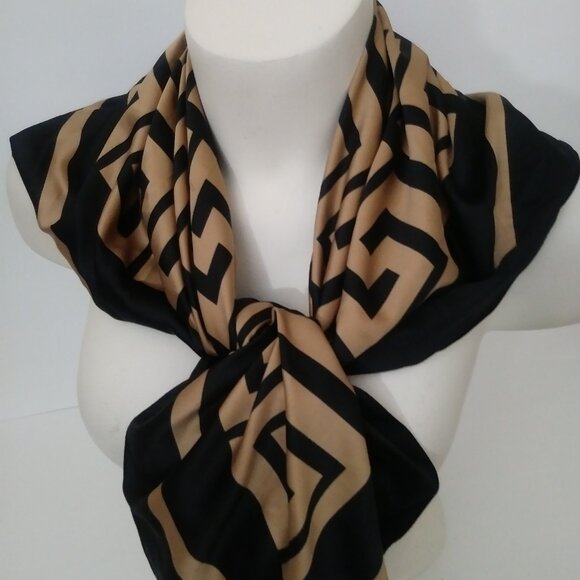 Aldo Black Tan Square Silk Scarf - Picture 7 of 12